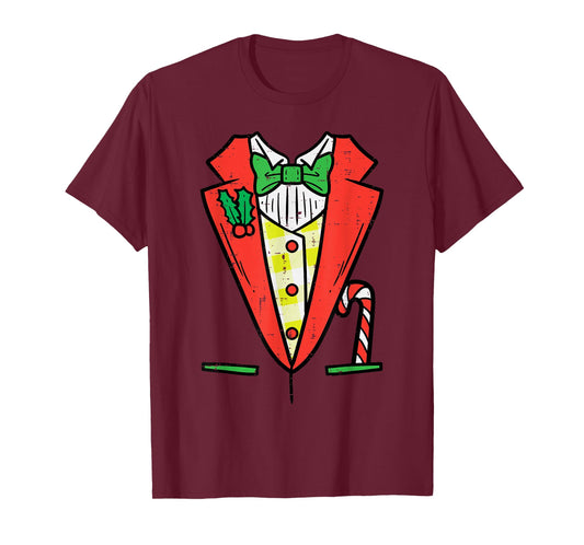 Christmas Tuxedo Costume Funny Xmas Tux Bowtie Men Boys Kids T-Shirt