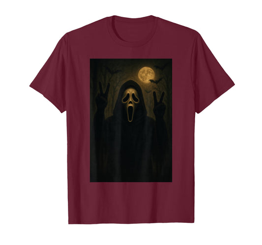 Scary Face Ghost Bats Forest Dark Creepy Halloween T-Shirt