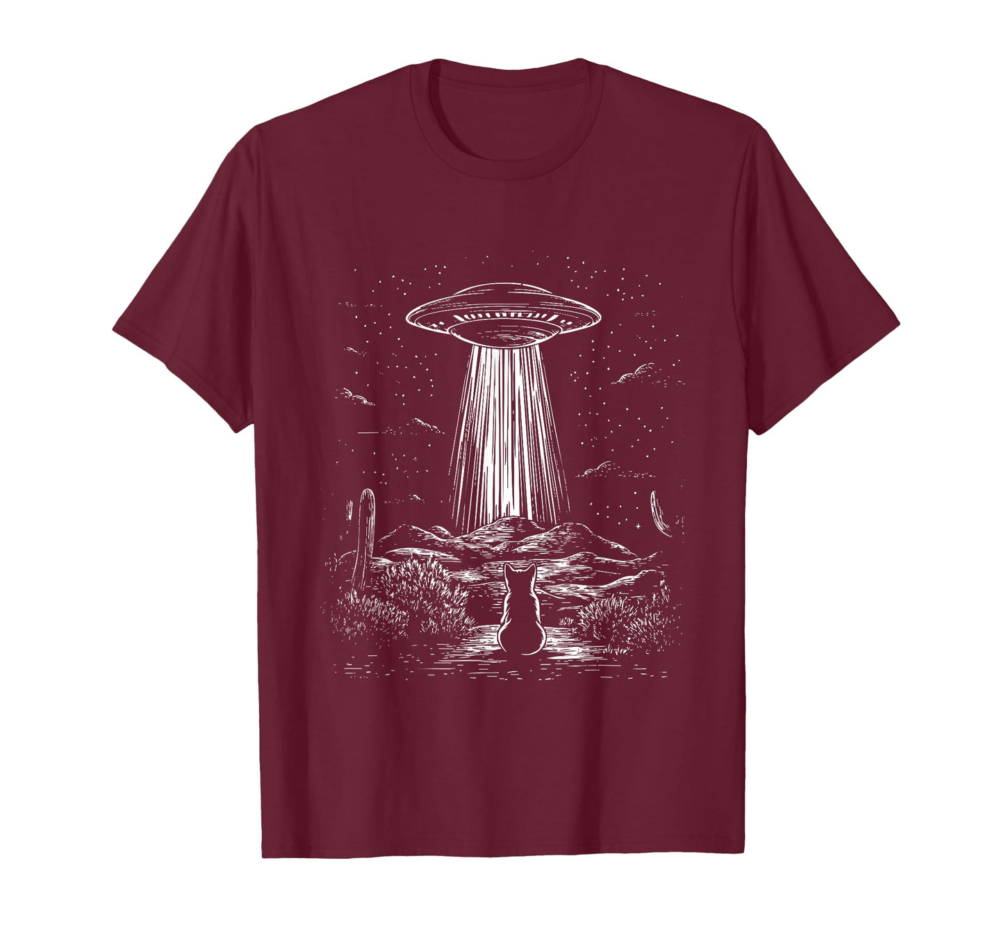 Cactus Alien Cat And UFO In Desert Scene Women Men Kids T-Shirt