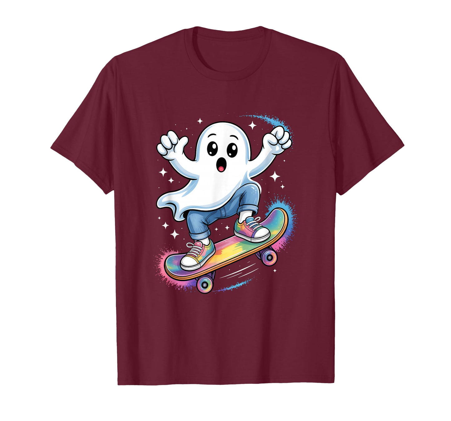 Ghost On Skateboard Funny Halloween Costume Skateboarding T-Shirt