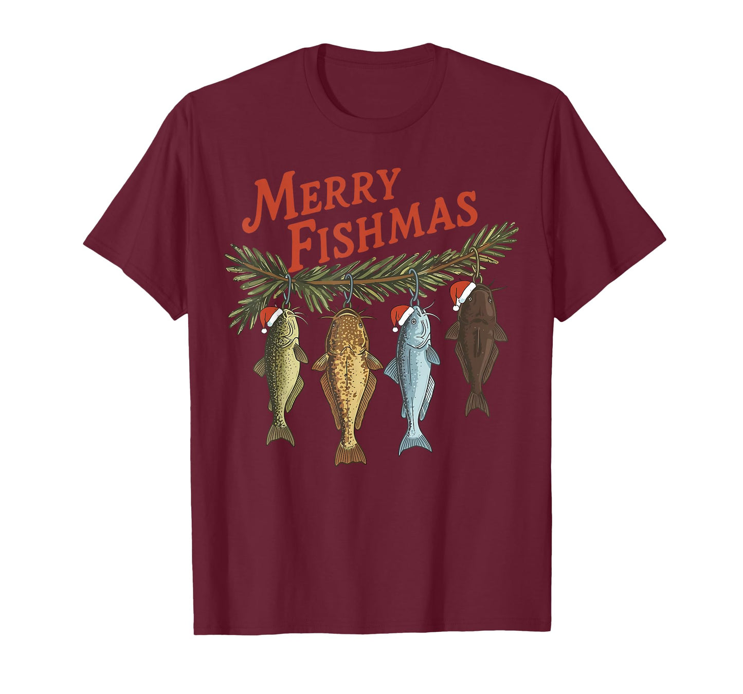 Merry Fishmas Santa Fishing Funny Fisherman Christmas T-Shirt