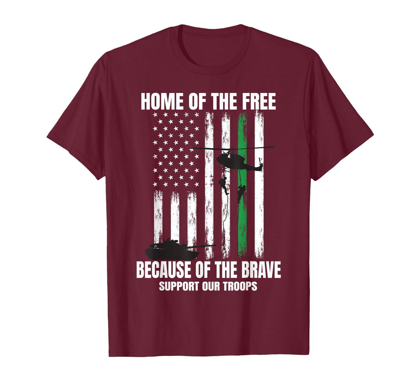 Support Military American Flag Thin Green Line Veterans Gift T-Shirt