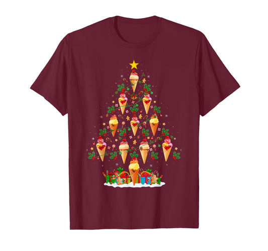 Ice Cream Cone Christmas Tree Funny Ice Cream Lover Xmas T-Shirt