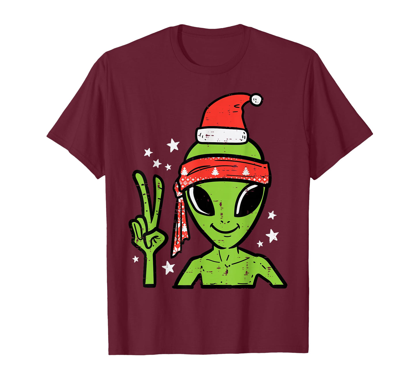 Christmas Alien Santa Peace Hand Xmas Space Men Boys Kids T-Shirt