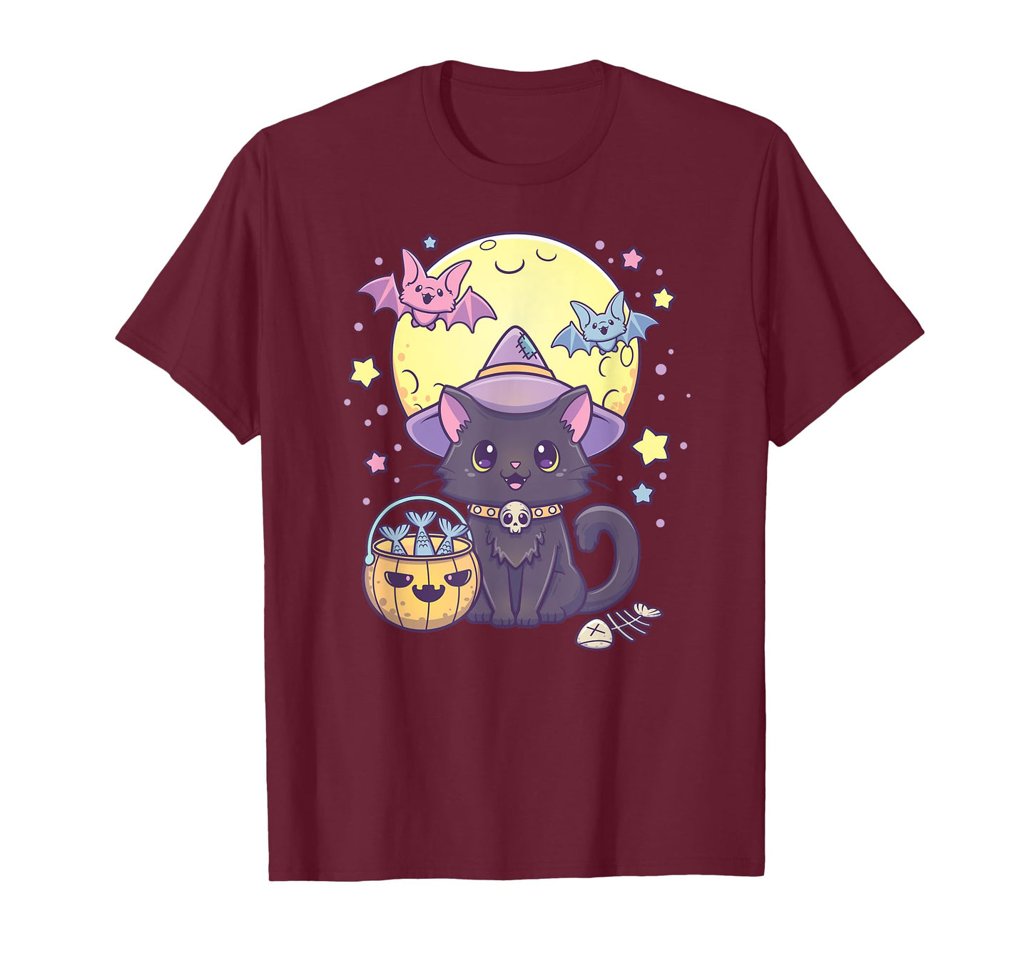 Kawaii Pastel Goth Cute Creepy Halloween Black Cat Witch Hat Men Women Kids T-Shirt