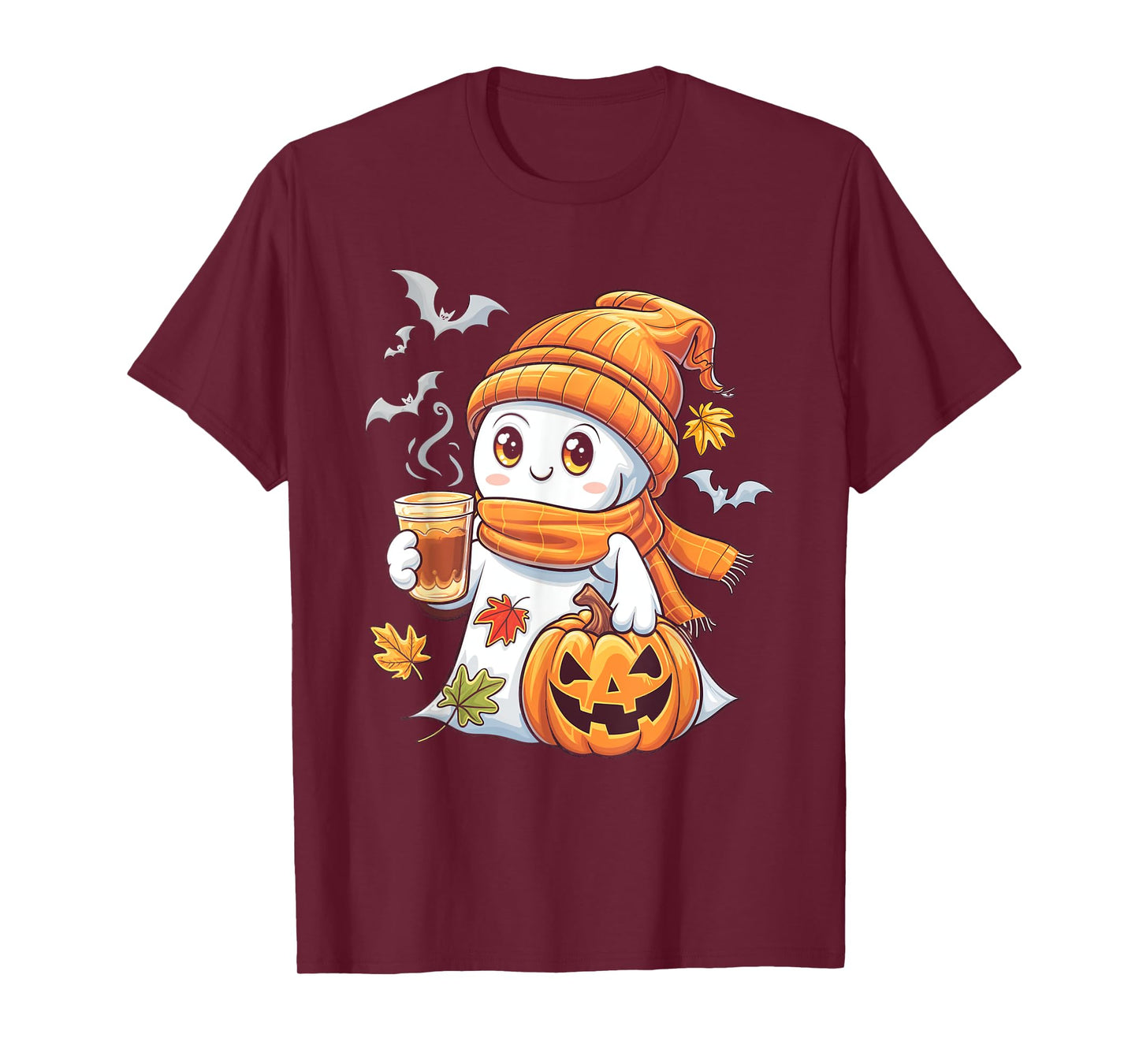 Cute Ghost Pumpkin Coffee Halloween Fall Ghost T-Shirt