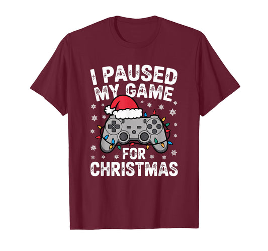 Paused My Game Christmas Gamer Xmas Men Boys Kids Youth Teen T-Shirt