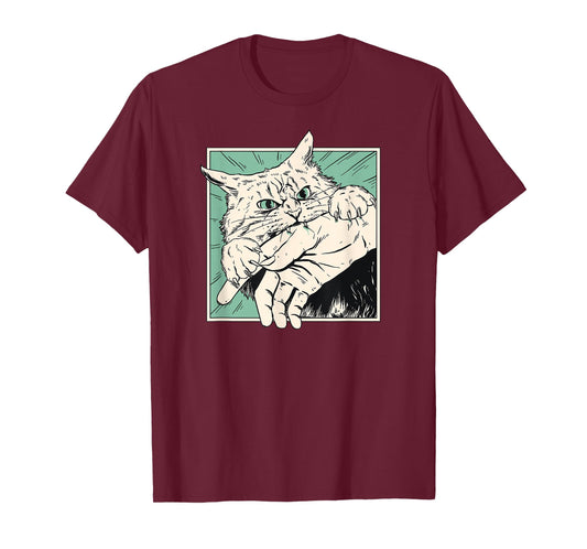 Japanese Horror Anime Cat Bite Vintage Manga Art T-Shirt
