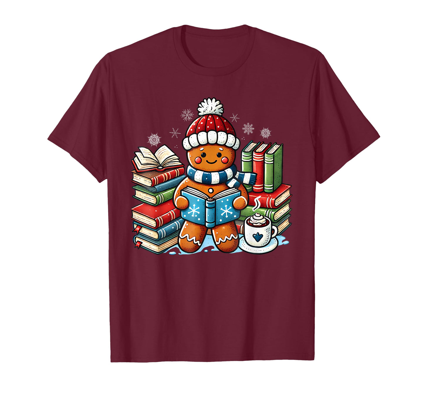 Gingerbread Reading Book Lovers Christmas Bookworm Librarian T-Shirt