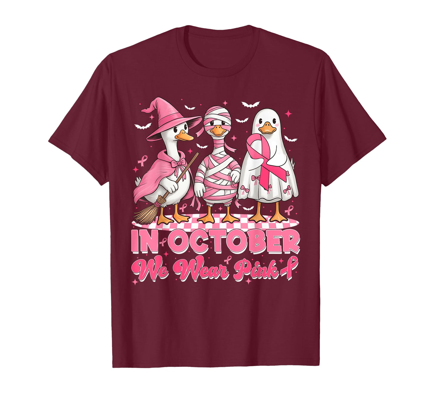 October We Wear Pink Goose Boo Ghost Breast Cancer Men Women T-Shirt