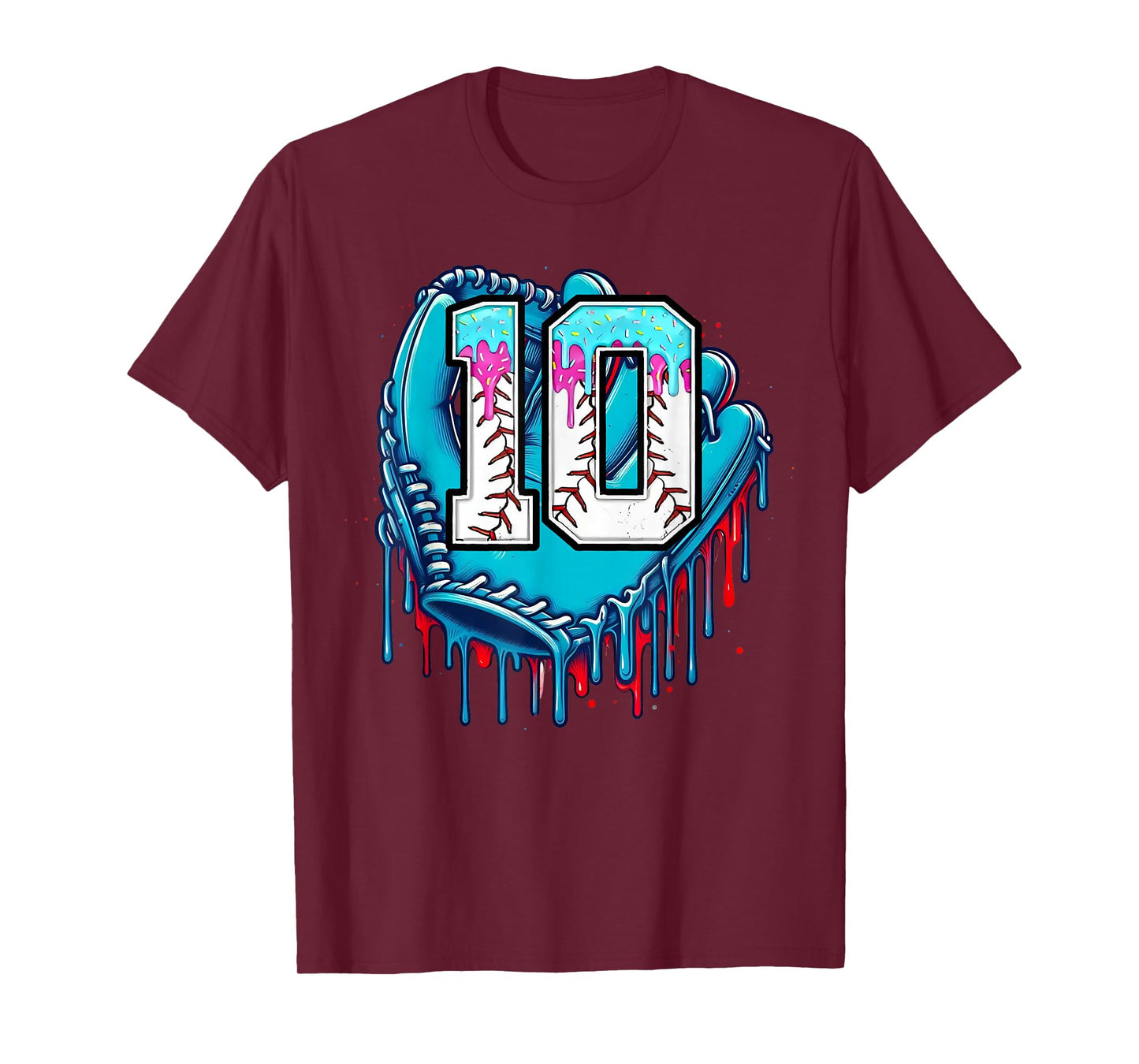 Baseball Glove 10th Birthday Boys Ice Cream Drip 10 Yr Old T-Shirt