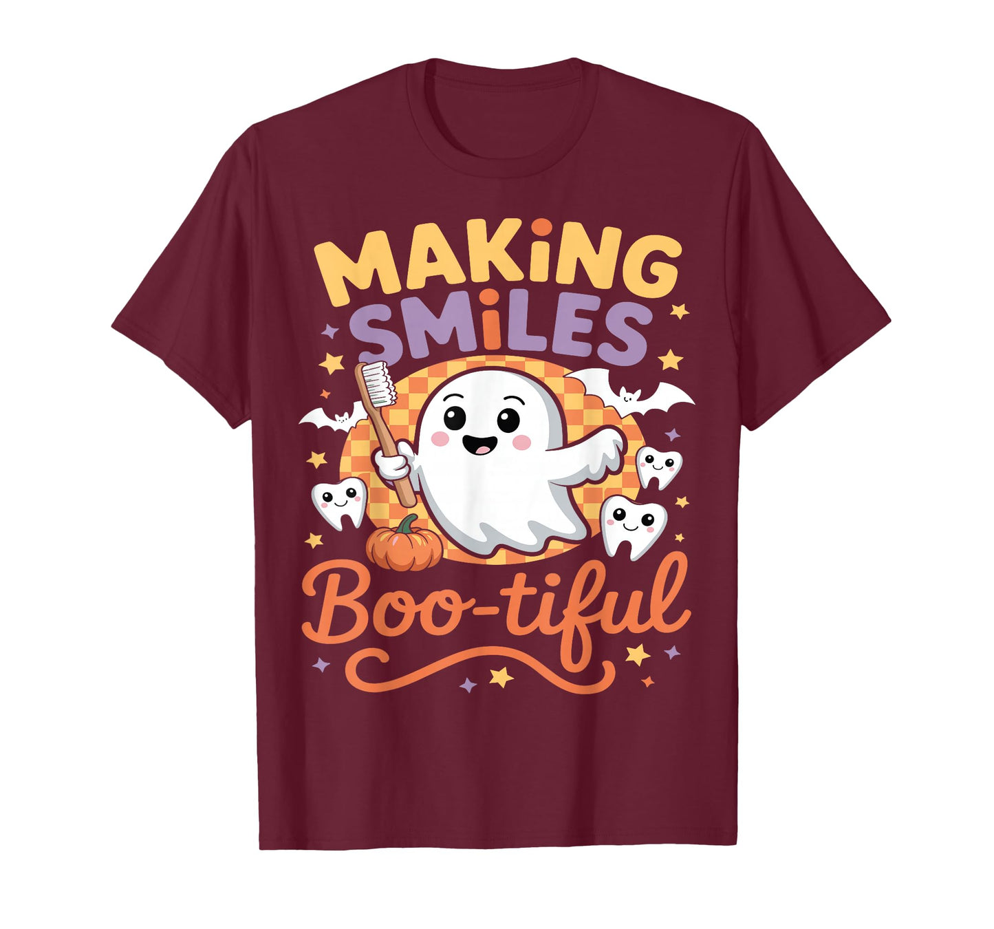 Making Smiles Bootiful Halloween Ghosts Funny Dentist Crew T-Shirt