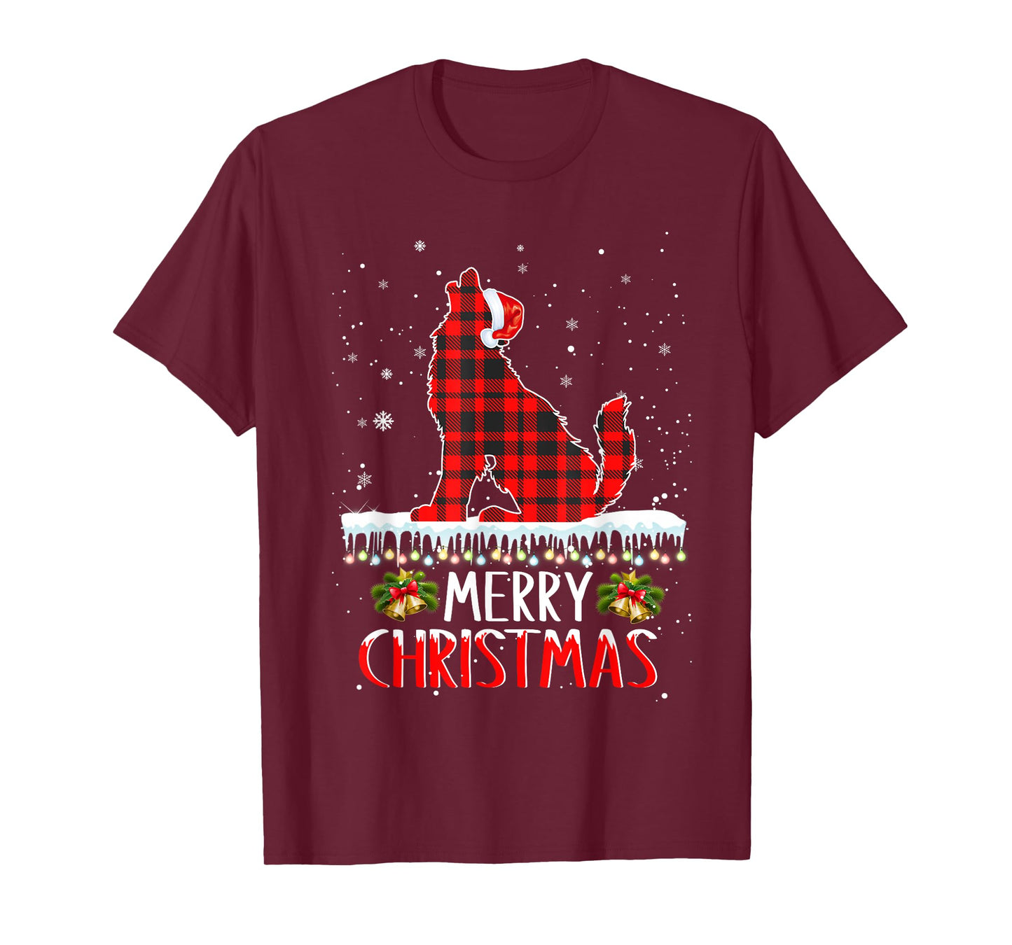 Wolf Christmas Tshirt Merry Christmas Wolfs Dog Red Plaid T-Shirt