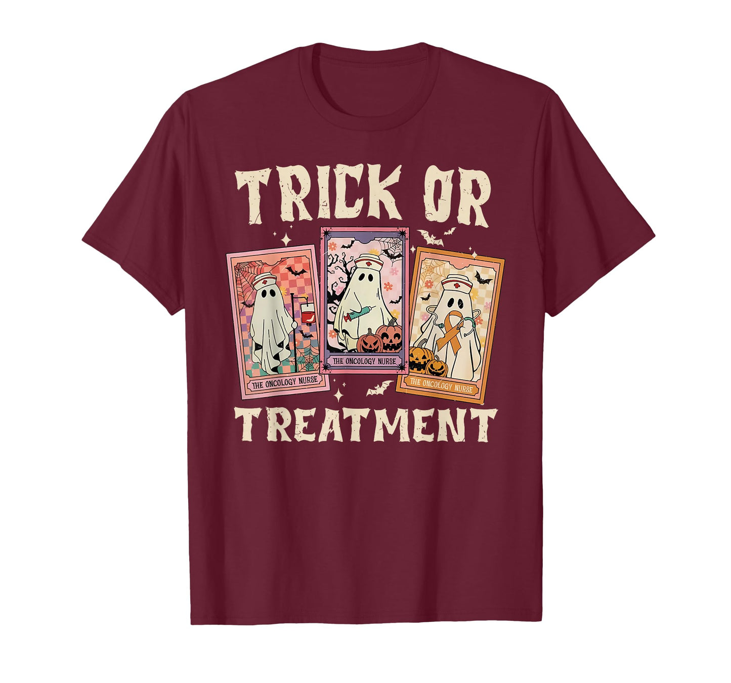 Trick Or Treatment Oncology Nurse Tarot Card Halloween Ghost T-Shirt