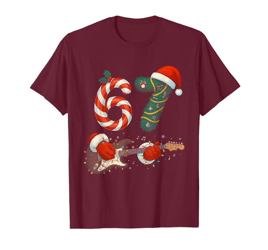 67 Christmas 6 7 Meme Pajamas Holiday Gen Alpha Slang Guitar T-Shirt