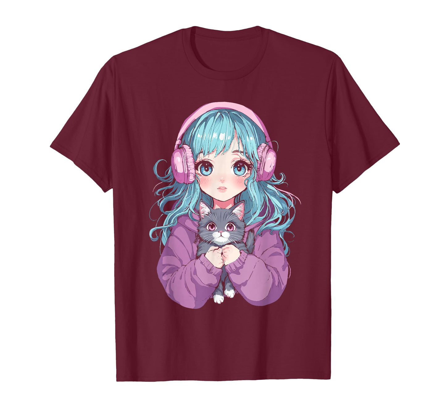 Anime Girl Cat Japanese Kawaii Teens Girls T-Shirt