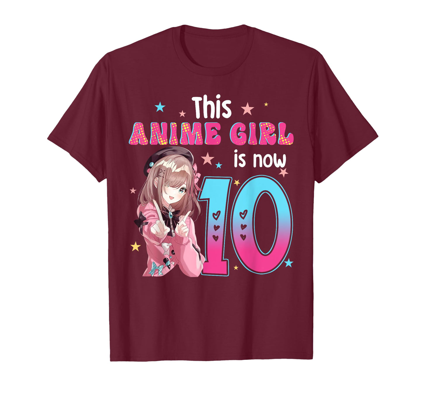 10 Years Old Girl Kawaii Gifts Anime Girl 10th Birthday Kids T-Shirt