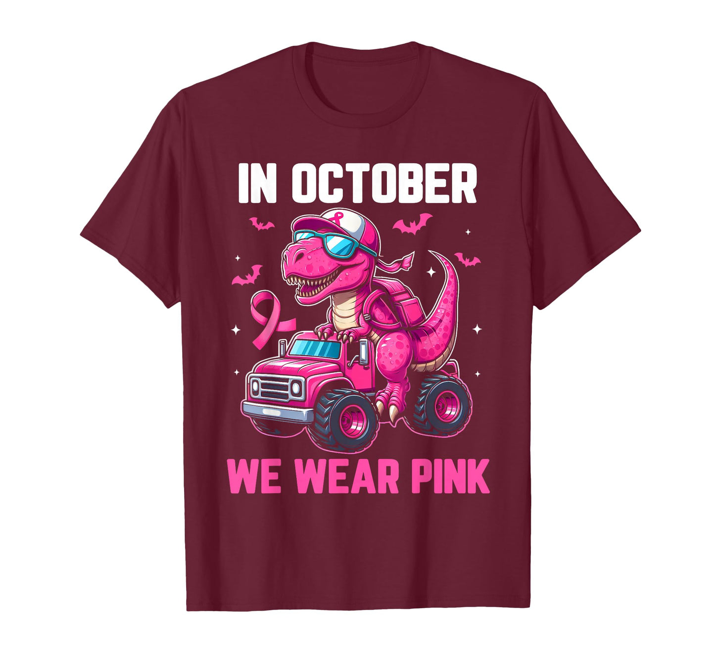 In October We Wear Pink Dino Trex Boys Toddler Breast Cancer T-Shirt