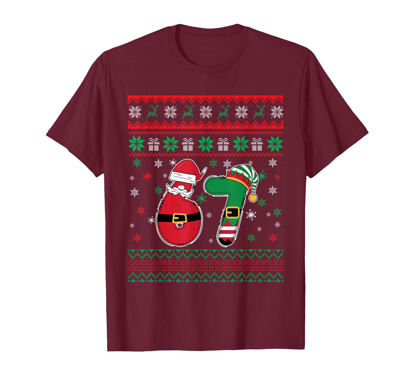 Funny 67 Six Seven Meme Couple Pajamas Matching Christmas T-Shirt