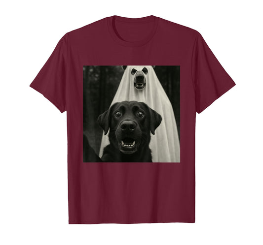Halloween Selfie Black Lab with Bear Ghost Costume Meme T-Shirt