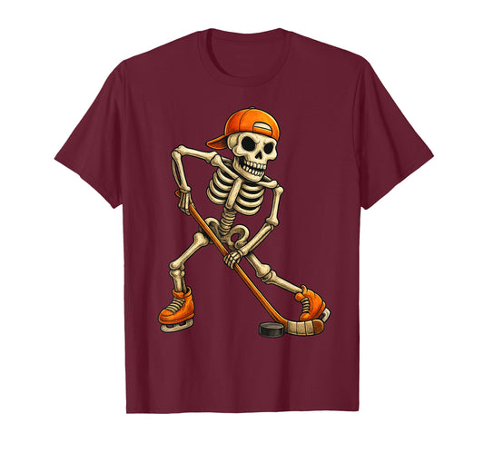 Ice Hockey Skeleton Halloween Costume Men Boys Kids T-Shirt
