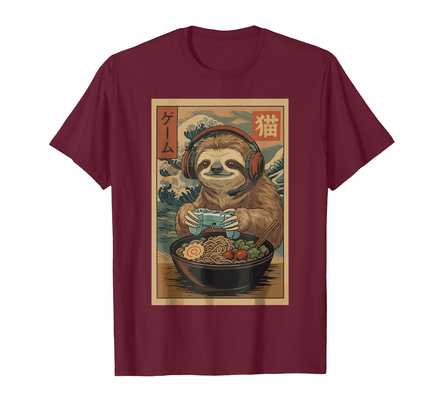 Kawaii Japanese Ramen Sloth Retro Gaming Shirts for Men T-Shirt