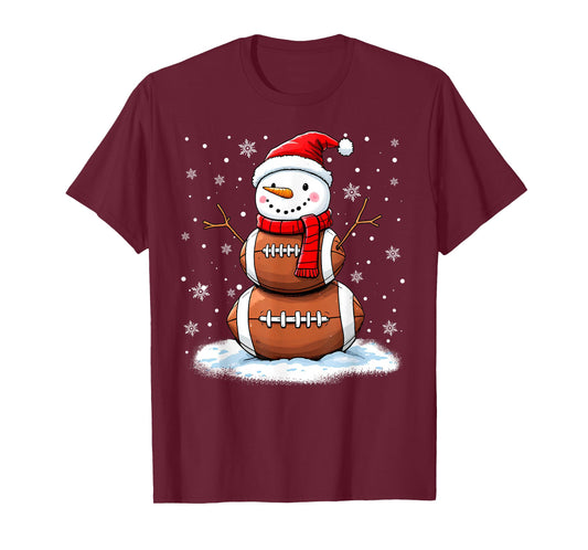 Christmas American Football Snowman Xmas Sport Men Boys Kids T-Shirt