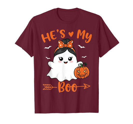 He's My Boo Matching Halloween Pajama Couples Funny T-Shirt