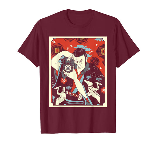 Photographer Japanese Samurai Warrior Armor Sword Mask T-Shirt