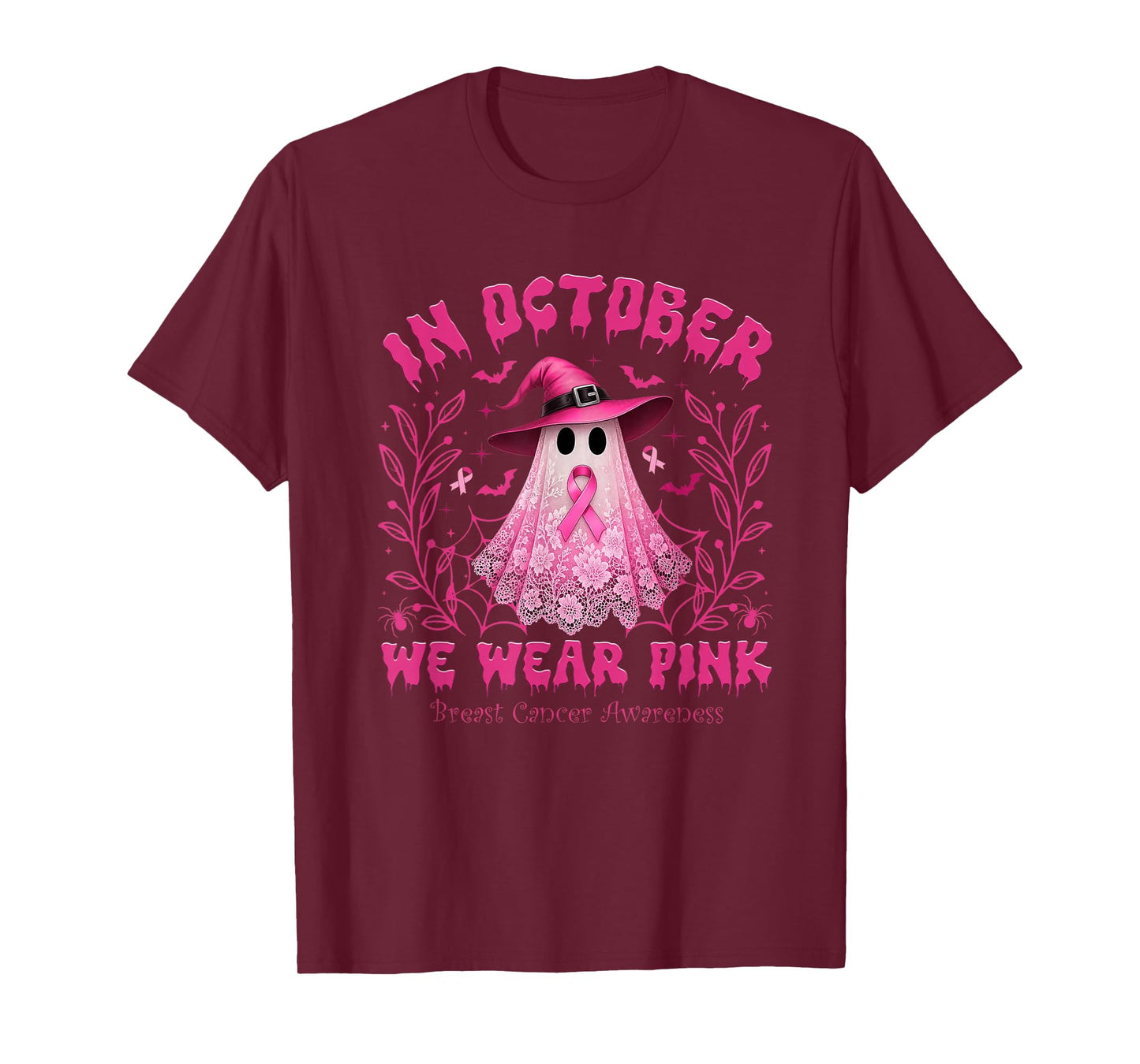 in October We Wear Pink Breast Cancer Awareness Halloween T-Shirt