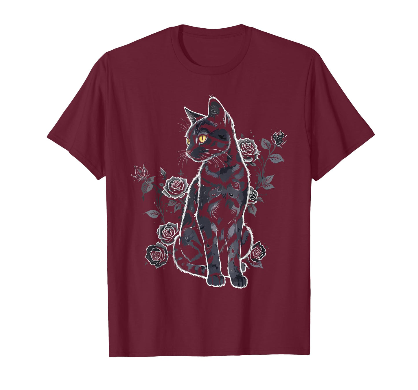Black Roses Alt Aesthetic Nu Goth Teen Goth Cat T-Shirt