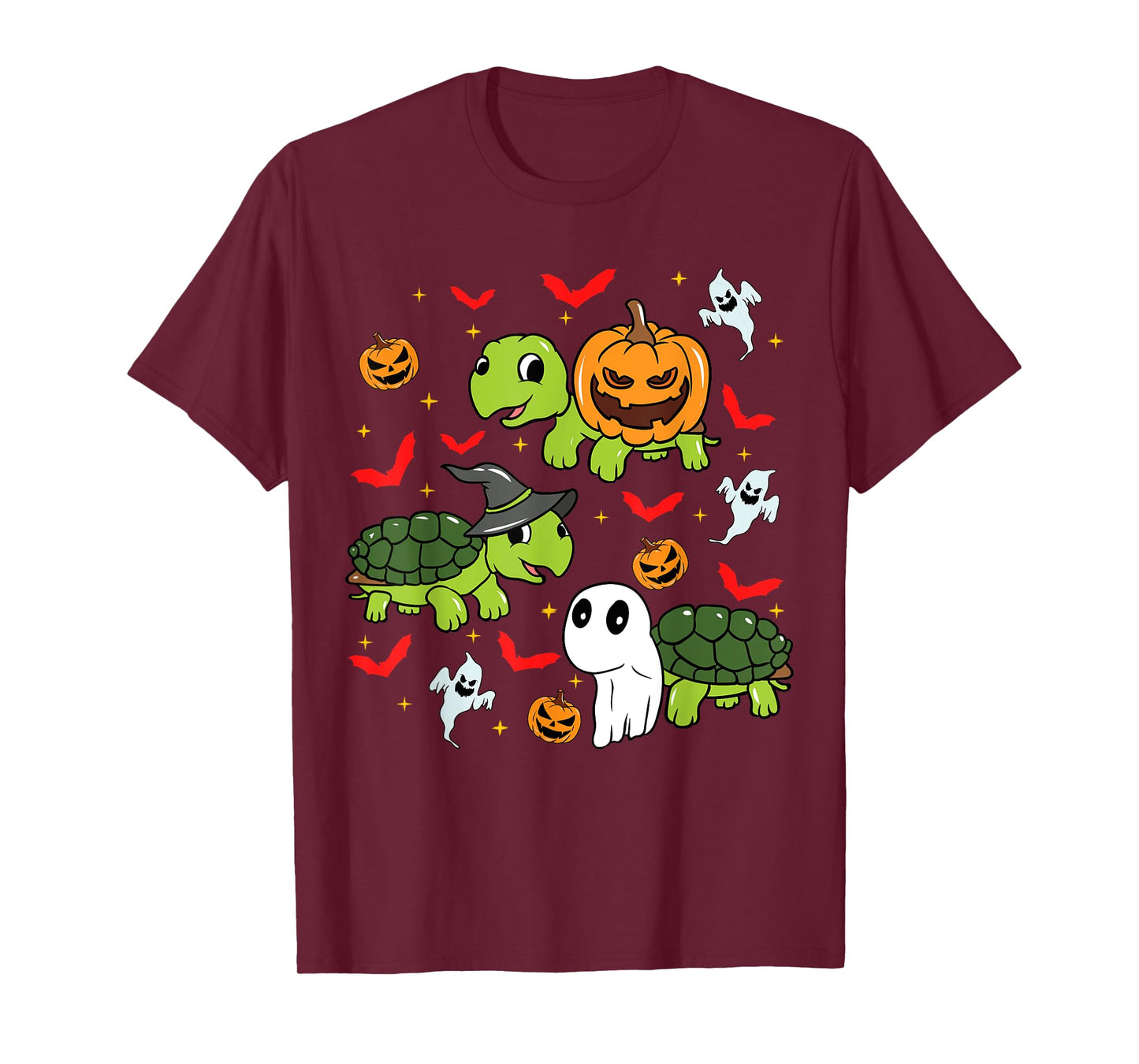 Halloween Turtle Pumpkin Tortoise Bats and Ghosts T-Shirt