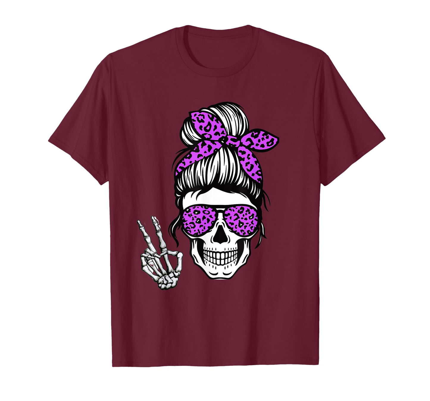 Boho Skeleton Messy Bun Bandana Halloween Apparel For Mom T-Shirt