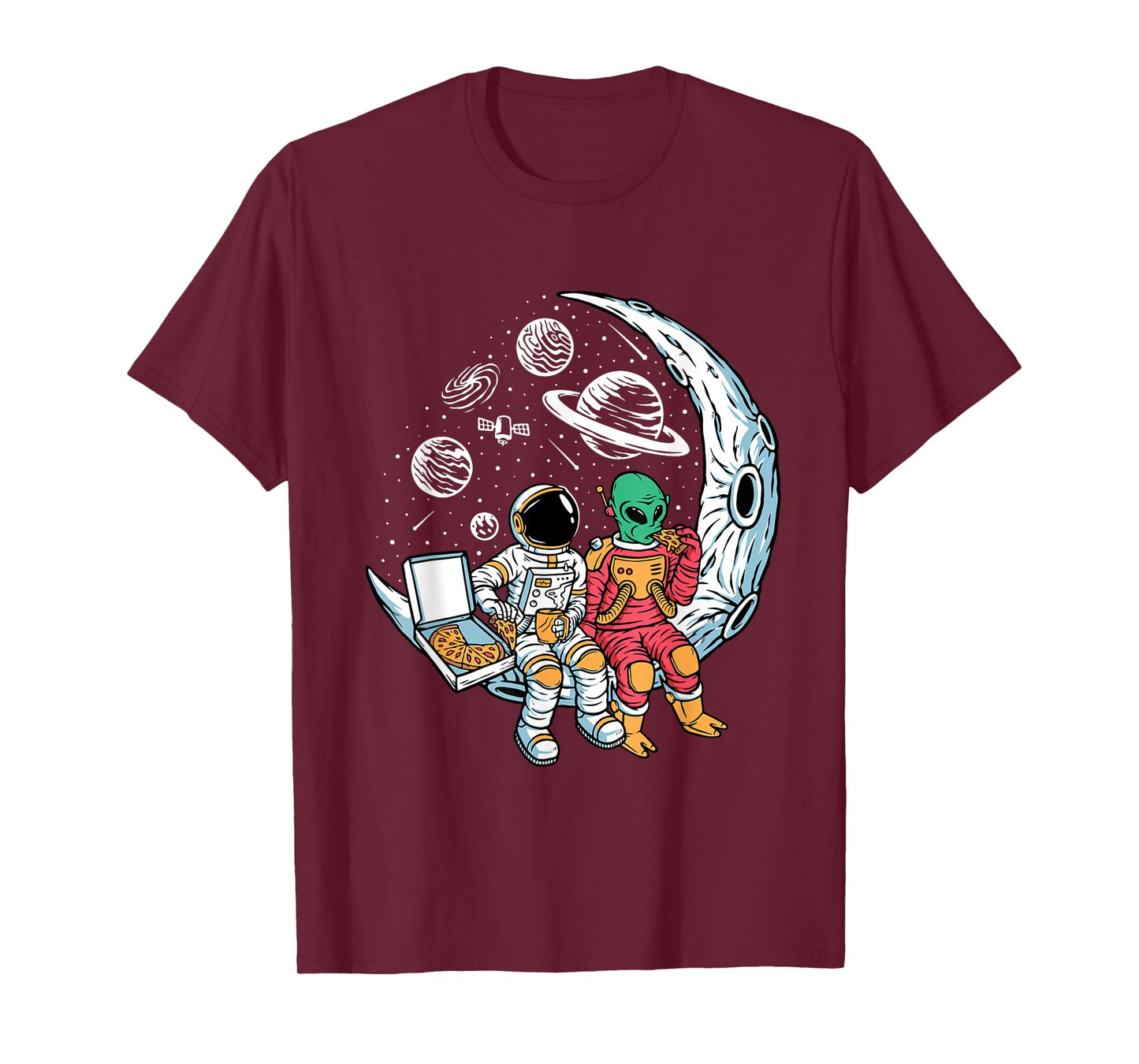 Astronaut Alien Eating Pizza in Space Chilling on the Moon T-Shirt