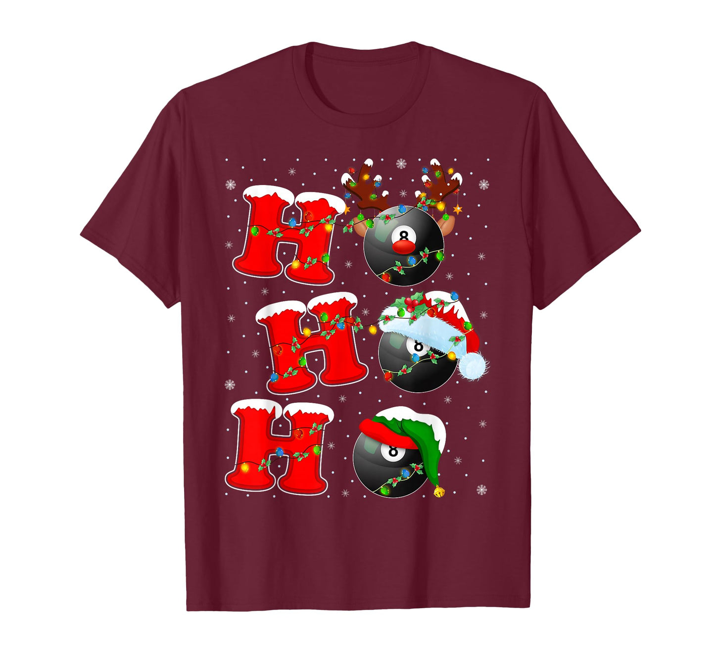 Ho Ho Ho Funny Santa Billiards 8 Ball Christmas Lights T-Shirt