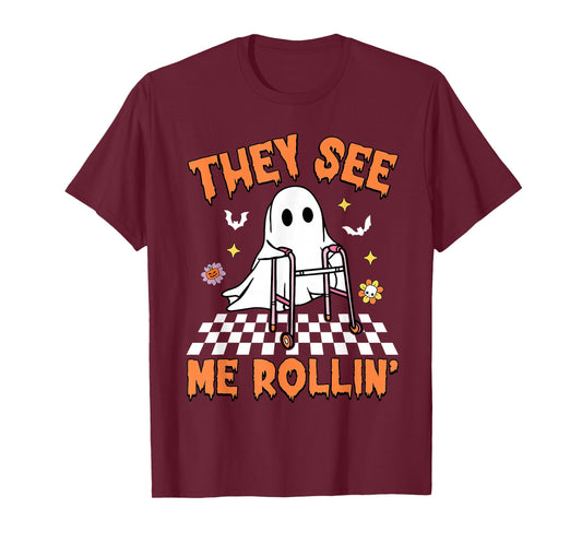 Funny Ghost They See Me Rollin Physical Therapy Halloween T-Shirt