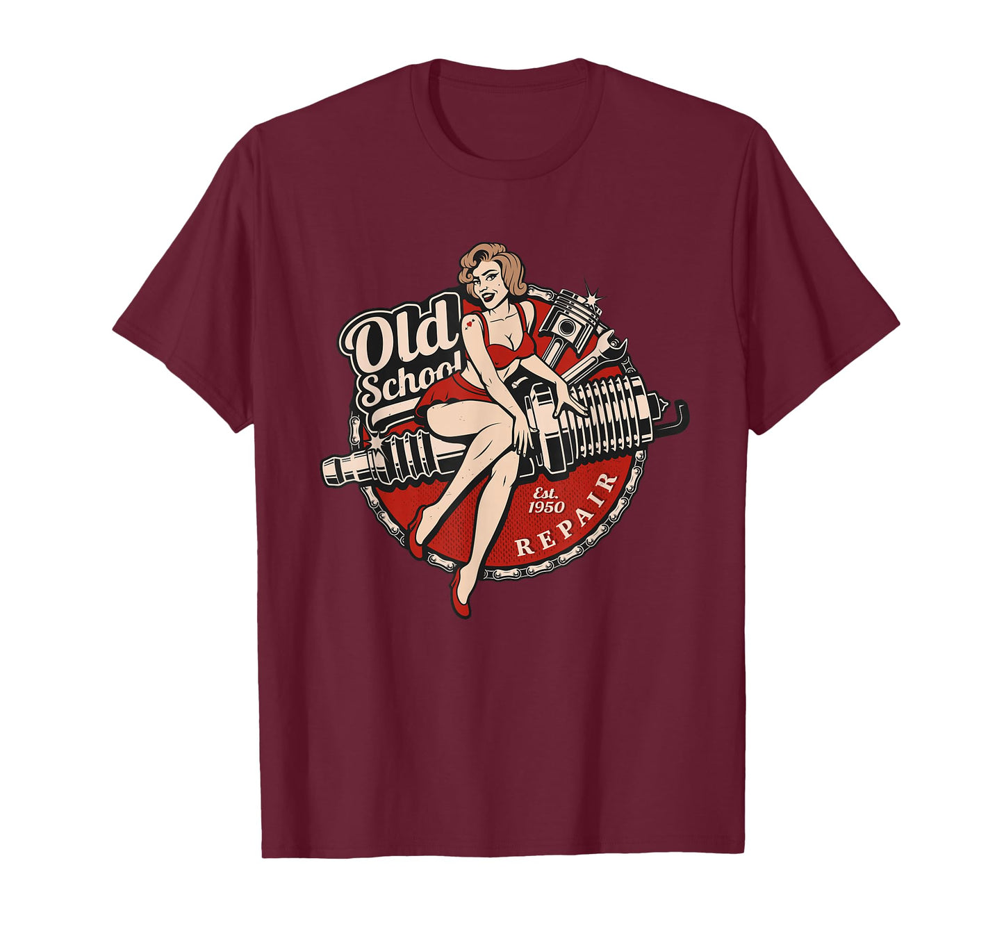 Spark Plug Pinup Mechanic T-Shirt