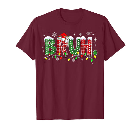 Funny Bruh Christmas Pajamas Plaid Teens Boys Kids Xmas T-Shirt