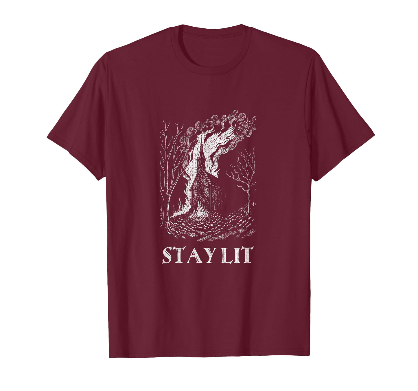 Occult Atheist Burn Church Stay Lit Satan Devil Grunge T-Shirt