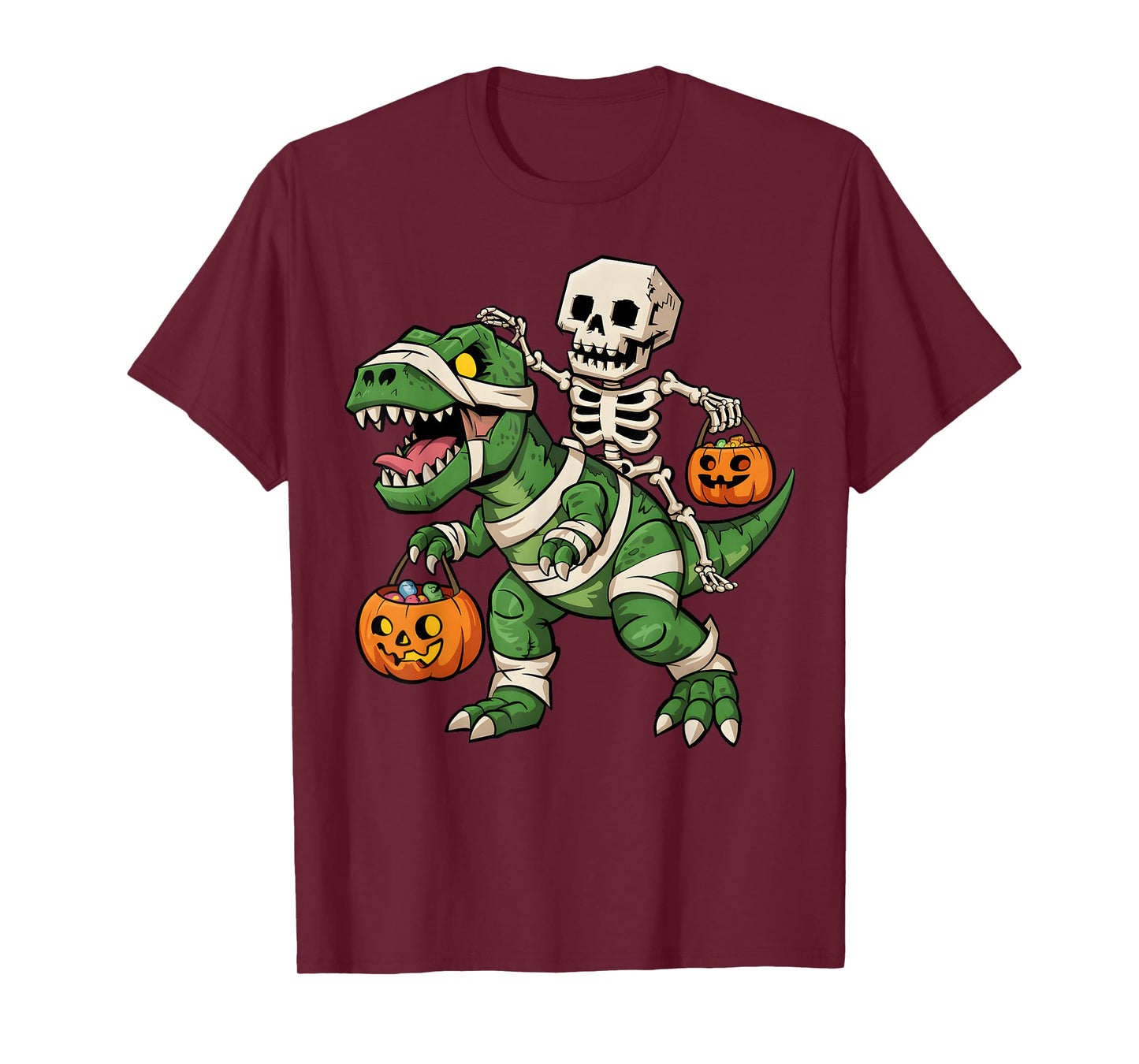 Skeleton Dinosaur T rex Boys Kids Funny Halloween Pumpkin T-Shirt
