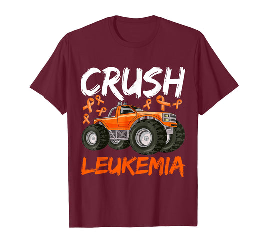 Monster Truck Orange Leukemia Awareness For Boy Kids Toddler T-Shirt