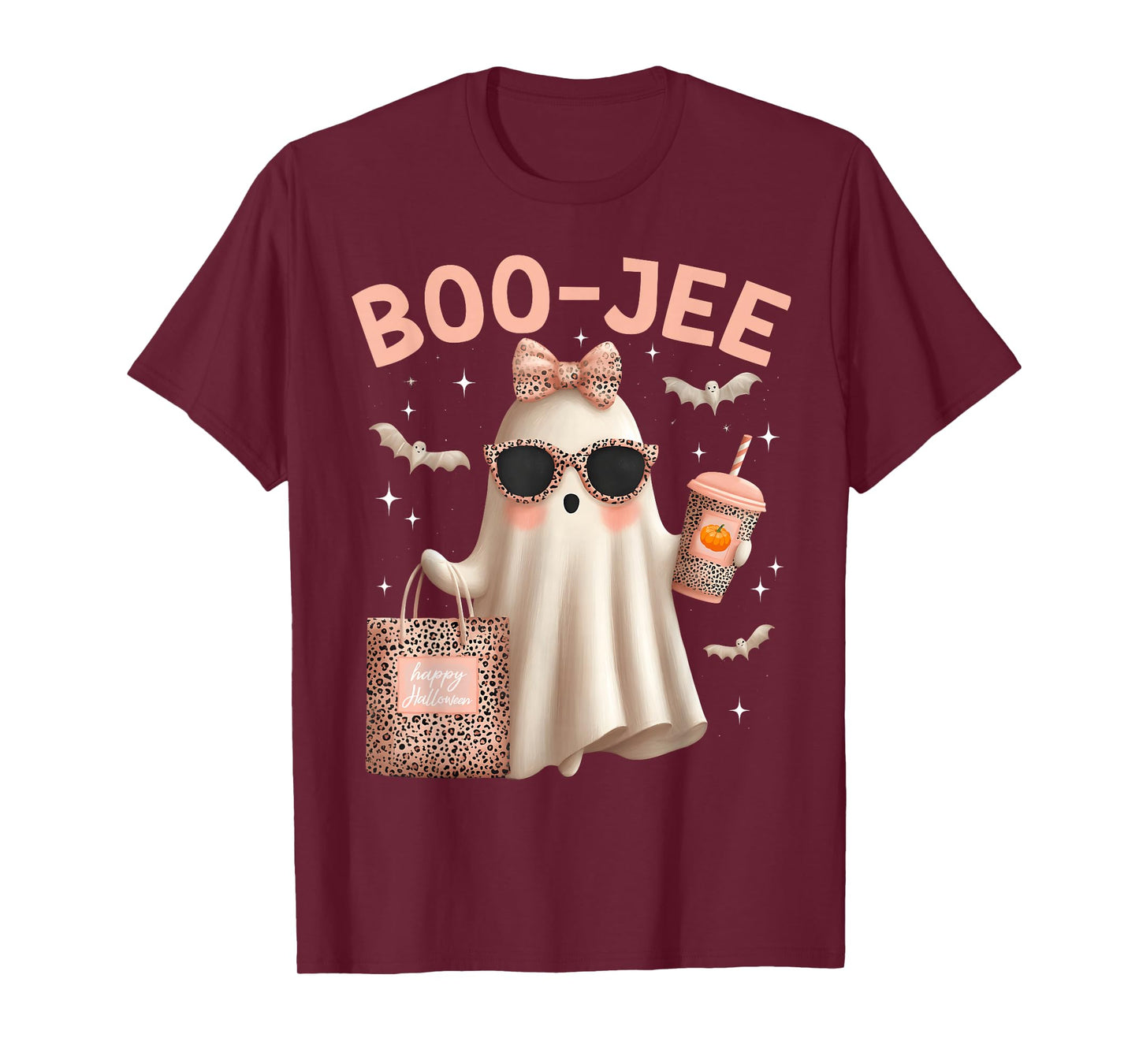 Coquette Leopard Ghost Coffee Boo-JEE Boujee Ghost Halloween T-Shirt