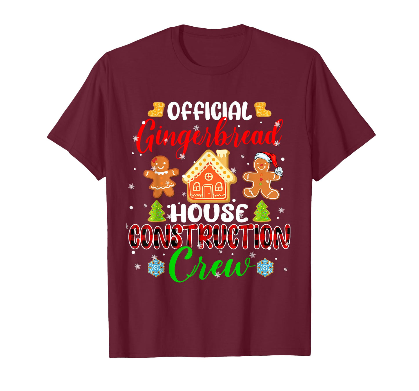 Official Gingerbread House Construction Crew Xmas Red Plaid T-Shirt