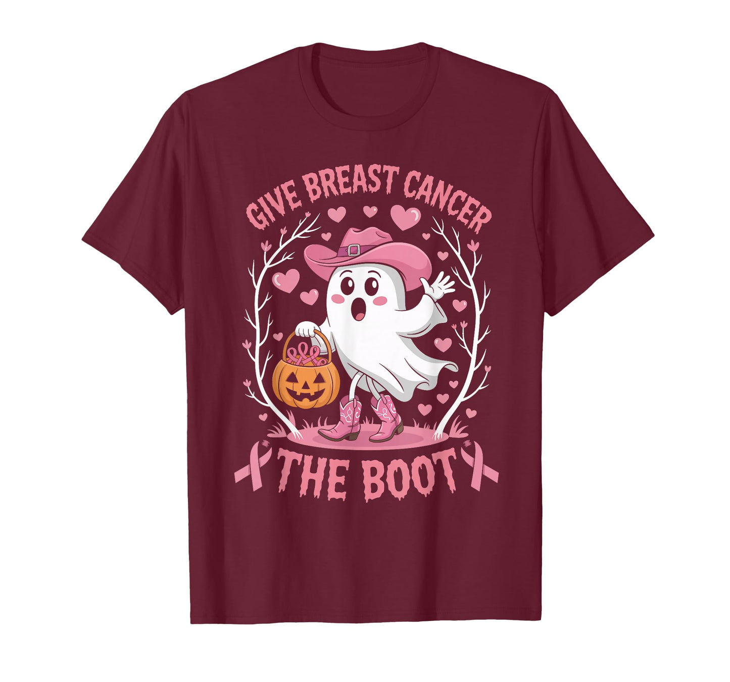 Give Breast Cancer The Boot Ghost Cowgirl Cancer Awareness T-Shirt
