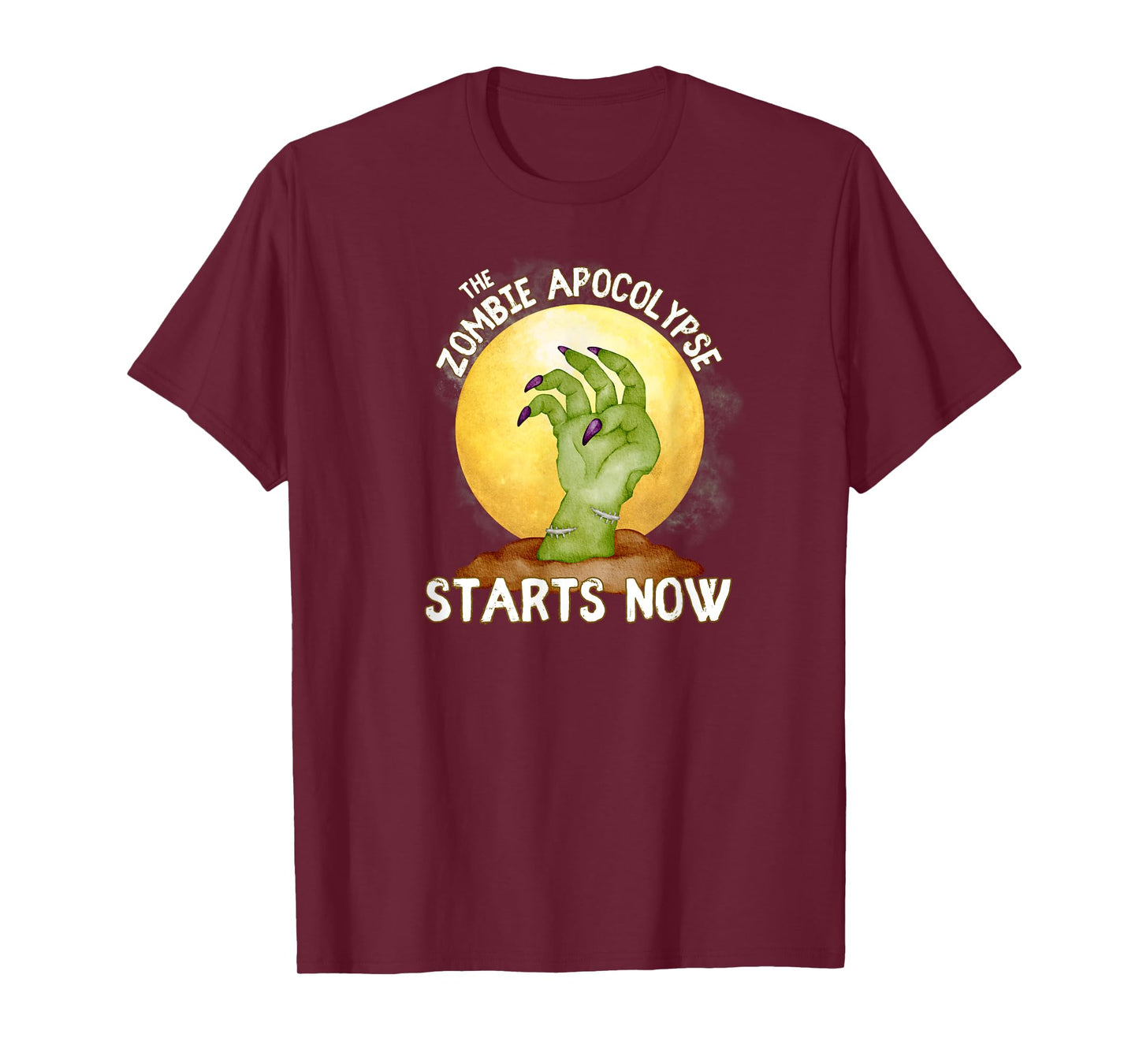 The Zombie Apocalypse Starts Now Zombie Hand Full Moon Grave T-Shirt