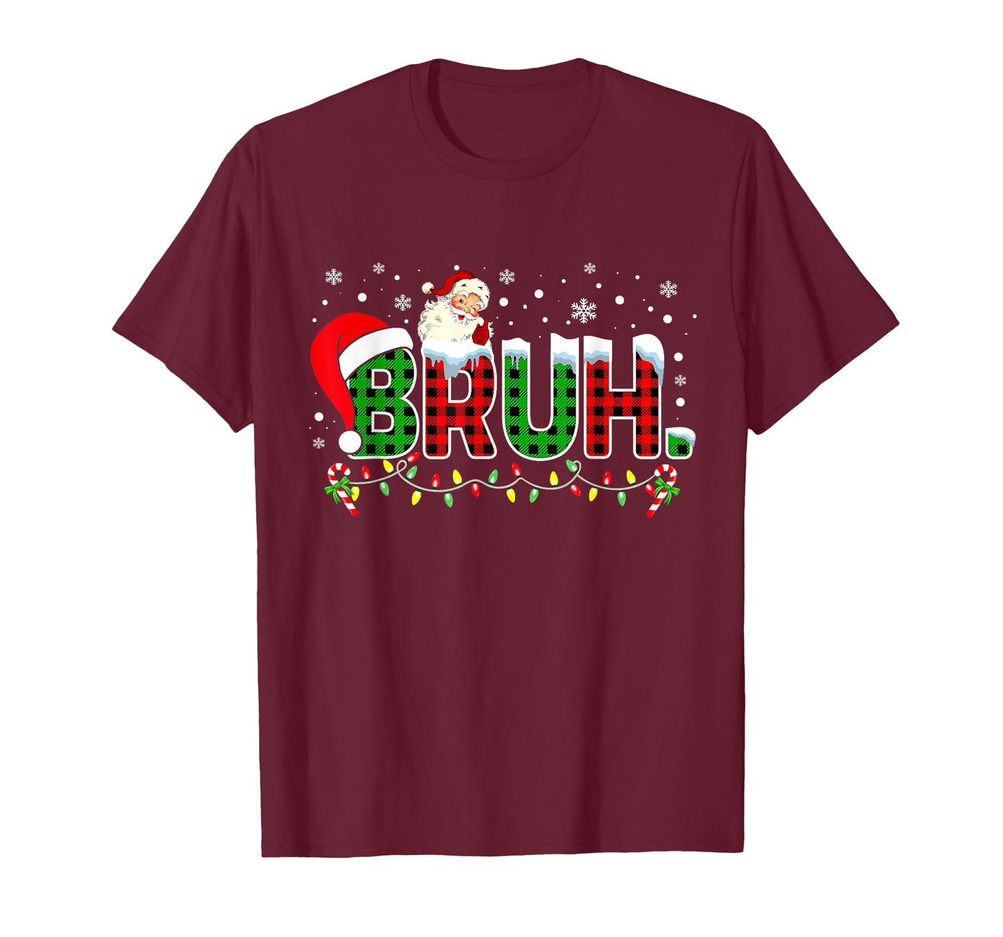 Bruh Funny Christmas Red Green Plaid Teens Boys Xmas Pajamas T-Shirt
