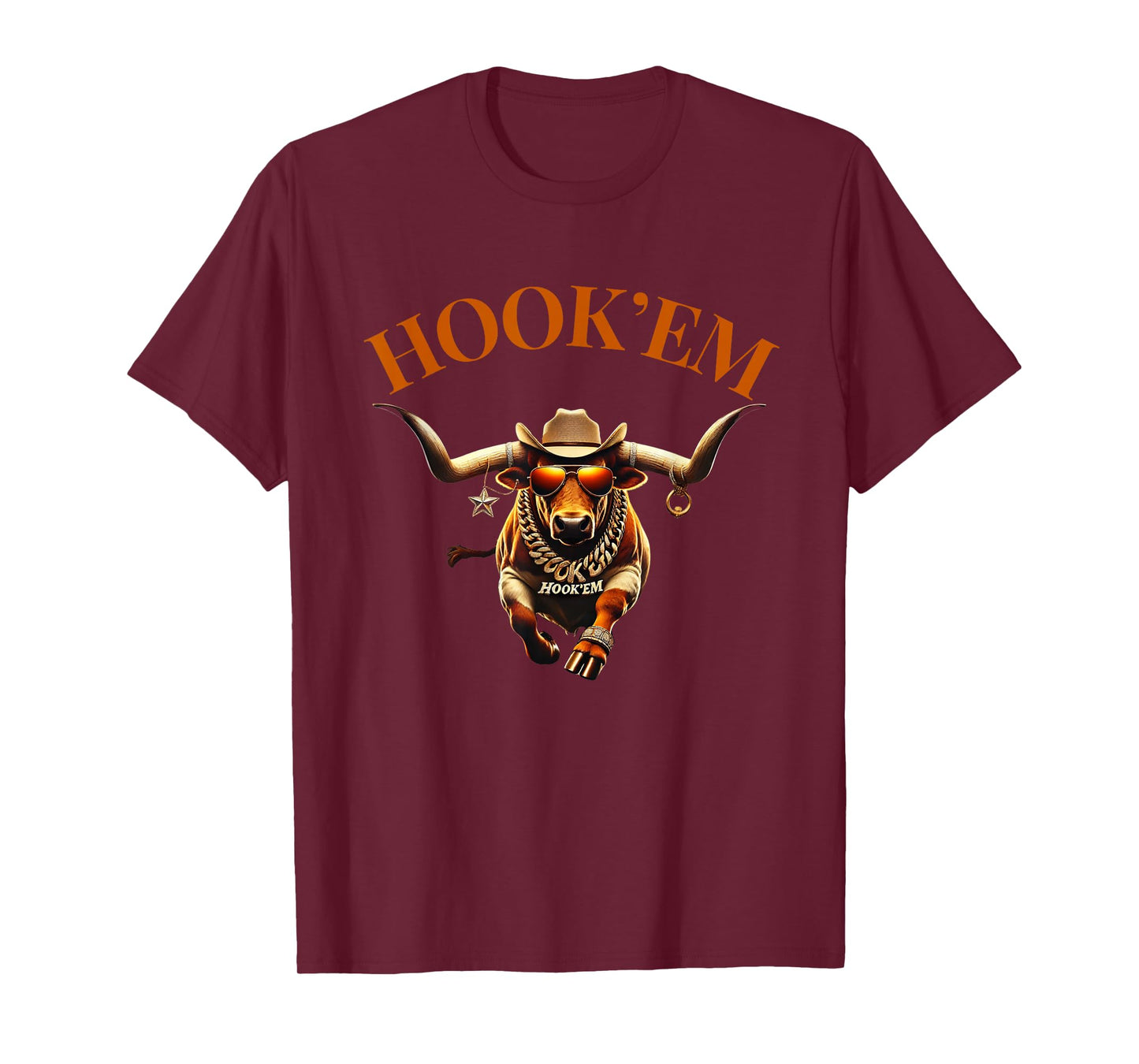 Hook'em Bull with Cowboy hat and Glasses T-Shirt