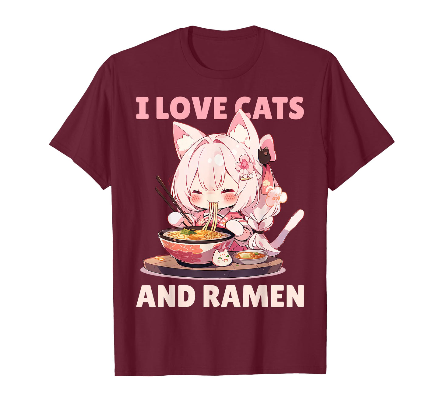 Kawaii Chibi Nekomimi Anime Cat Girl Ramen Otaku T-Shirt