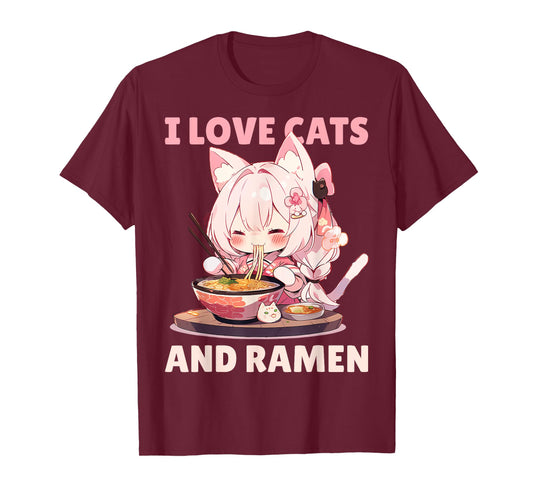 Kawaii Chibi Nekomimi Anime Cat Girl Ramen Otaku T-Shirt