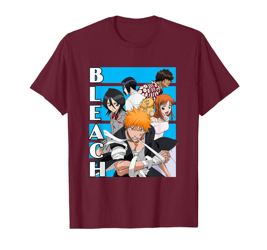 Bleach Characters with Blue Lines and Logo Anime T-Shirt